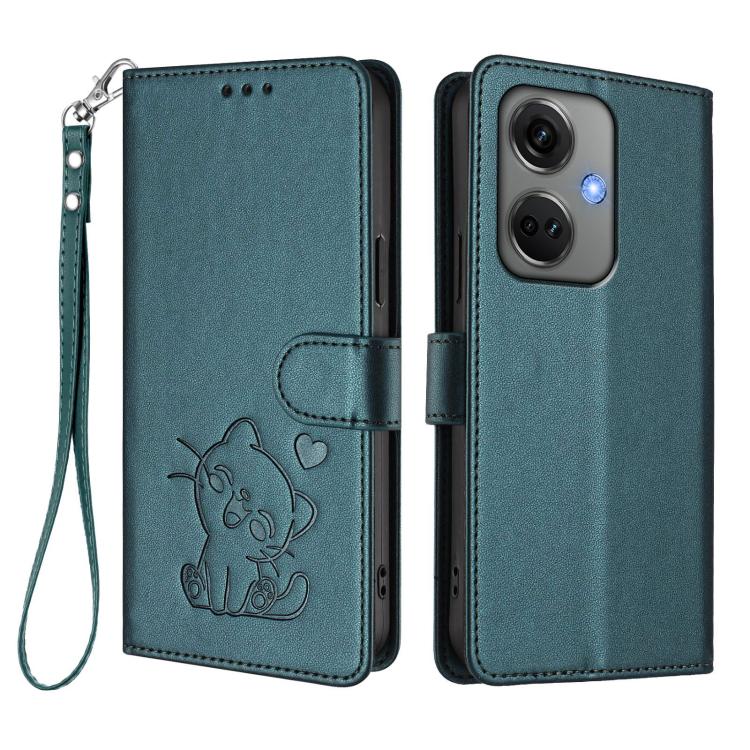 For OnePlus Nord CE3 5G India Embossed Heart Cat Leather Phone Case with Hand Strap