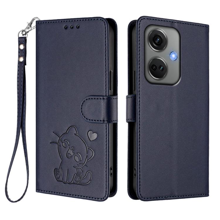 For OnePlus Nord CE3 5G India Embossed Heart Cat Leather Phone Case with Hand Strap