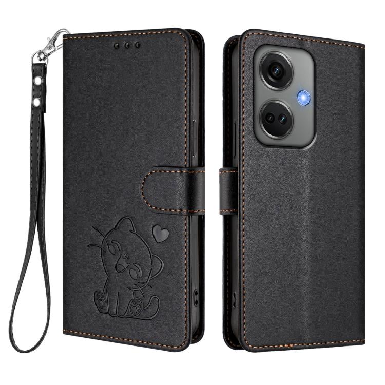 For OnePlus Nord CE3 5G India Embossed Heart Cat Leather Phone Case with Hand Strap