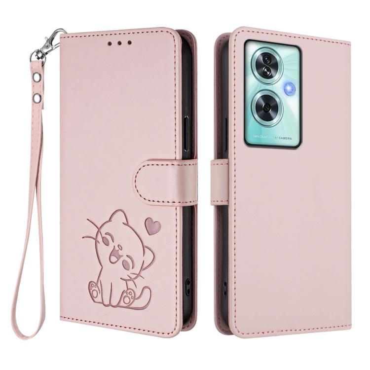 For OnePlus Nord N30 SE 5G Embossed Heart Cat Leather Phone Case with Hand Strap