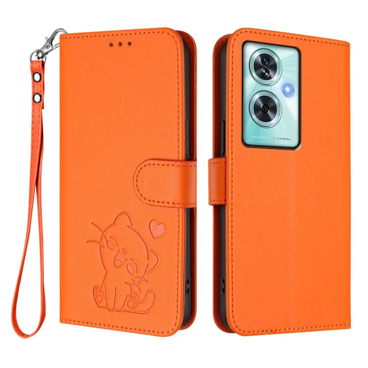 For OnePlus Nord N30 SE 5G Embossed Heart Cat Leather Phone Case with Hand Strap