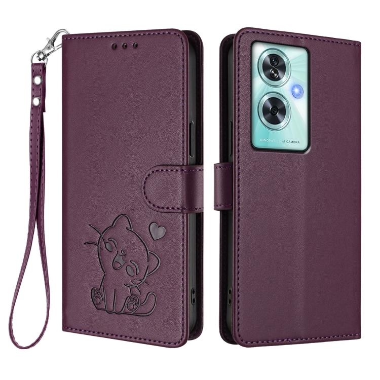 For OnePlus Nord N30 SE 5G Embossed Heart Cat Leather Phone Case with Hand Strap