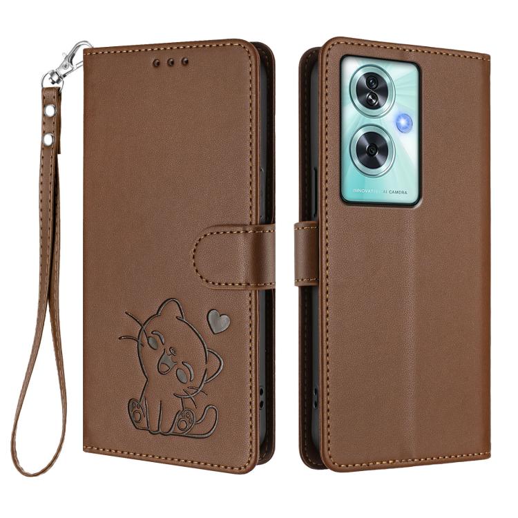 For OnePlus Nord N30 SE 5G Embossed Heart Cat Leather Phone Case with Hand Strap
