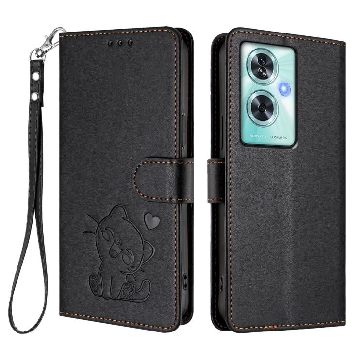 For OnePlus Nord N30 SE 5G Embossed Heart Cat Leather Phone Case with Hand Strap