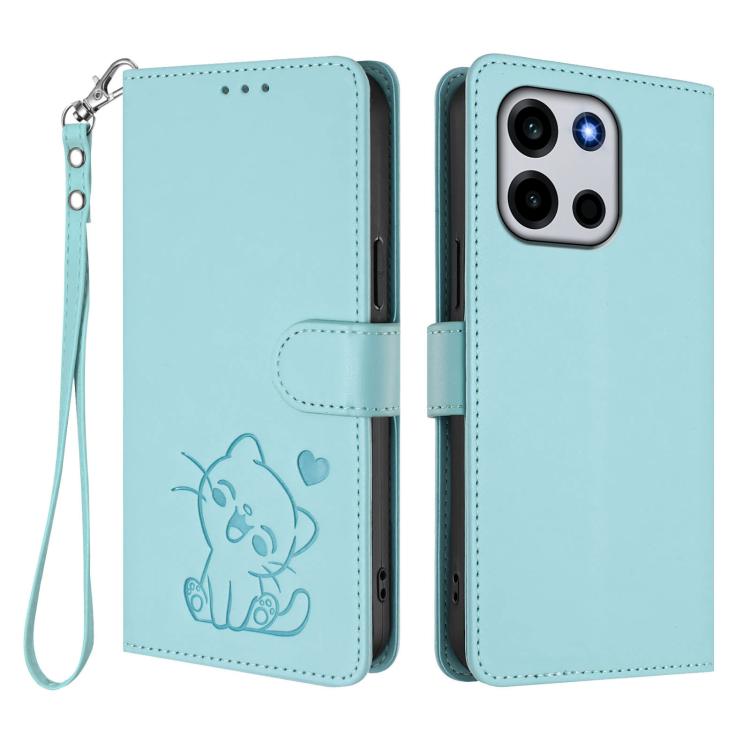 For OnePlus Turbo 6 / 6V 5G Embossed Heart Cat Leather Phone Case with Hand Strap
