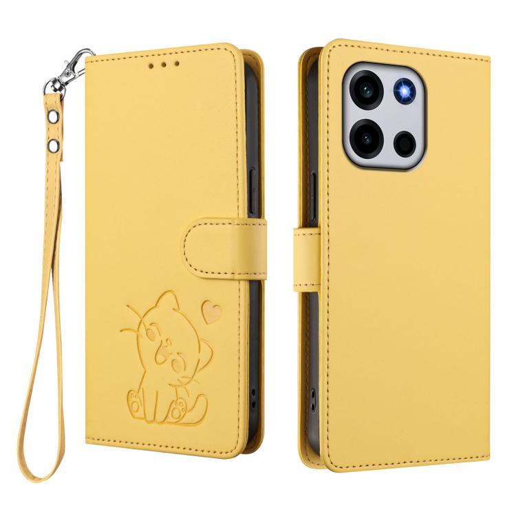 For OnePlus Turbo 6 / 6V 5G Embossed Heart Cat Leather Phone Case with Hand Strap