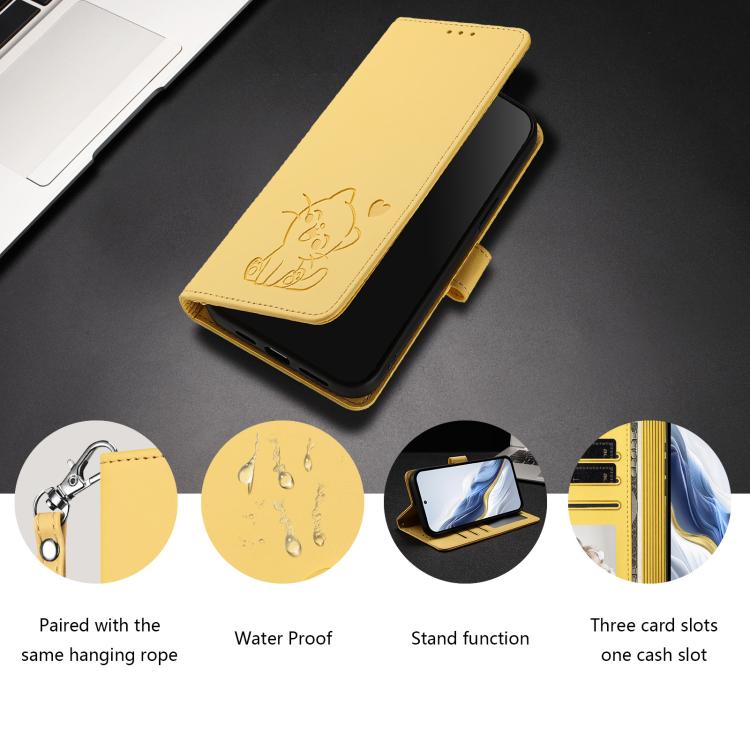For OnePlus Turbo 6 / 6V 5G Embossed Heart Cat Leather Phone Case with Hand Strap