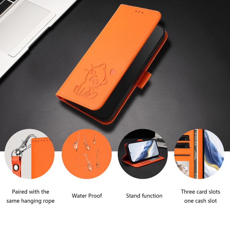 For OnePlus Turbo 6 / 6V 5G Embossed Heart Cat Leather Phone Case with Hand Strap