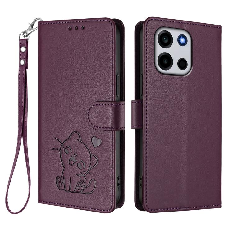 For OnePlus Turbo 6 / 6V 5G Embossed Heart Cat Leather Phone Case with Hand Strap