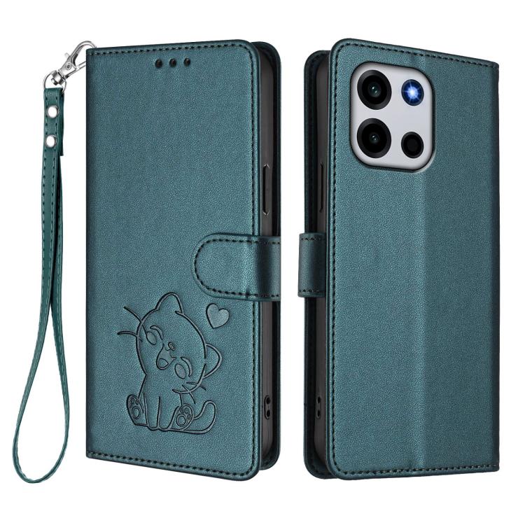For OnePlus Turbo 6 / 6V 5G Embossed Heart Cat Leather Phone Case with Hand Strap