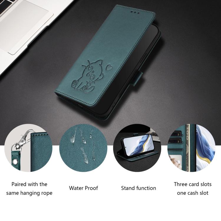 For OnePlus Turbo 6 / 6V 5G Embossed Heart Cat Leather Phone Case with Hand Strap