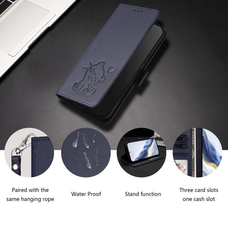For OnePlus Turbo 6 / 6V 5G Embossed Heart Cat Leather Phone Case with Hand Strap