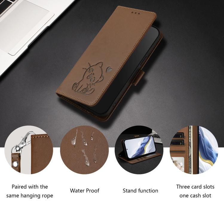 For OnePlus Turbo 6 / 6V 5G Embossed Heart Cat Leather Phone Case with Hand Strap