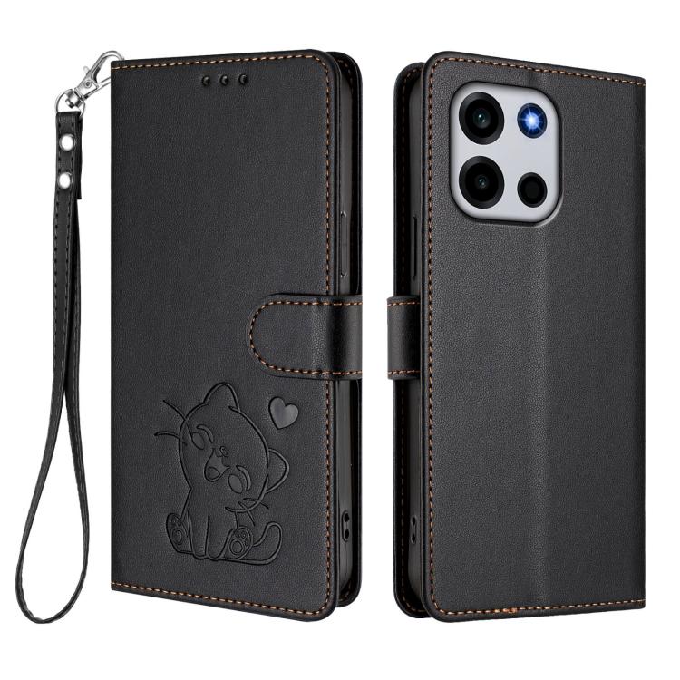 For OnePlus Turbo 6 / 6V 5G Embossed Heart Cat Leather Phone Case with Hand Strap