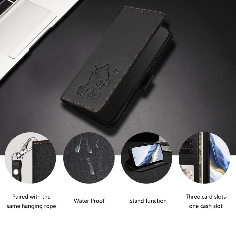 For OnePlus Turbo 6 / 6V 5G Embossed Heart Cat Leather Phone Case with Hand Strap