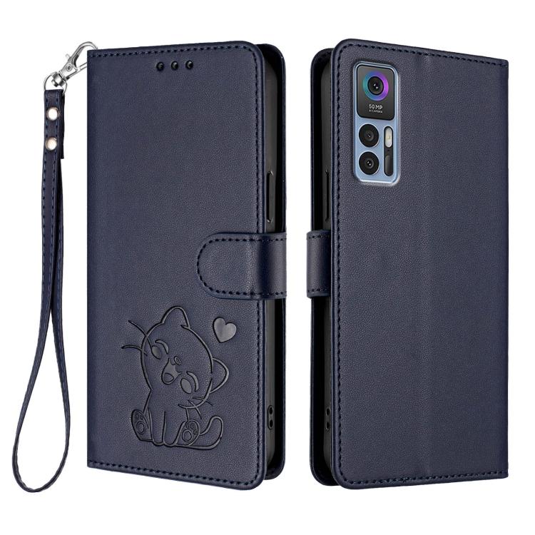 For TCL 30 4G / 5G / 30+ Embossed Heart Cat Leather Phone Case with Hand Strap