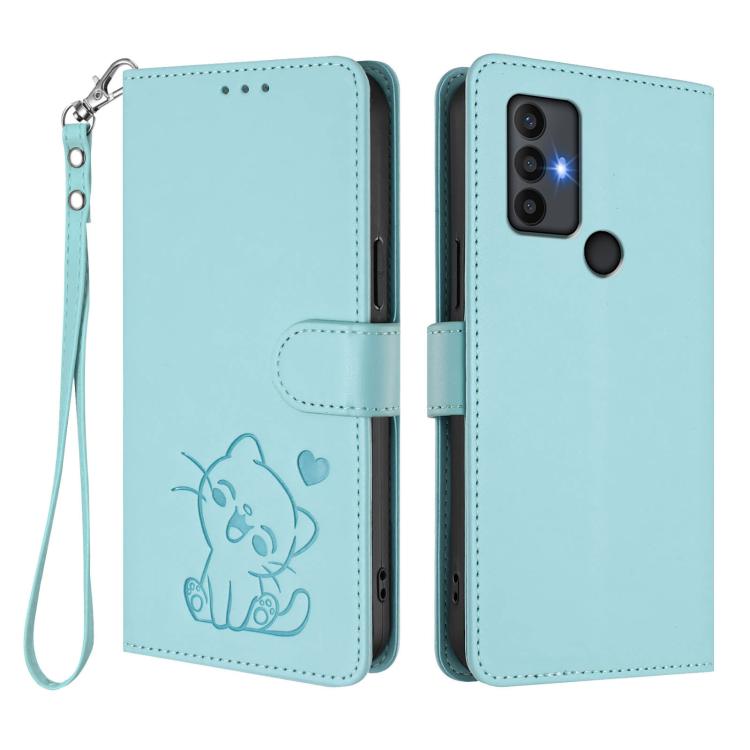 For TCL 30 SE Embossed Heart Cat Leather Phone Case with Hand Strap