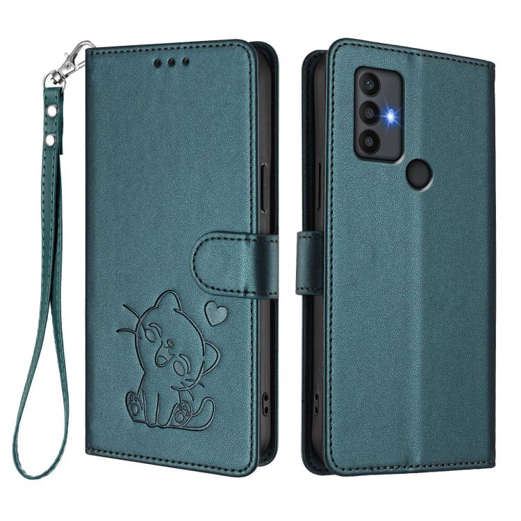 For TCL 30 SE Embossed Heart Cat Leather Phone Case with Hand Strap