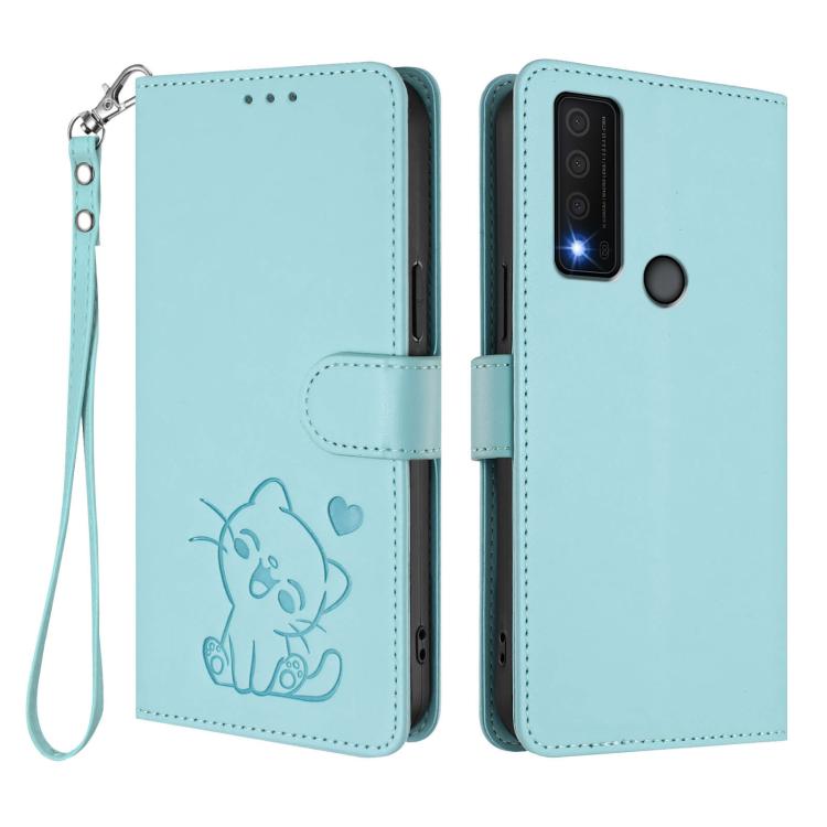 For TCL 30 XE 5G / 30V 5G / T781S Embossed Heart Cat Leather Phone Case with Hand Strap