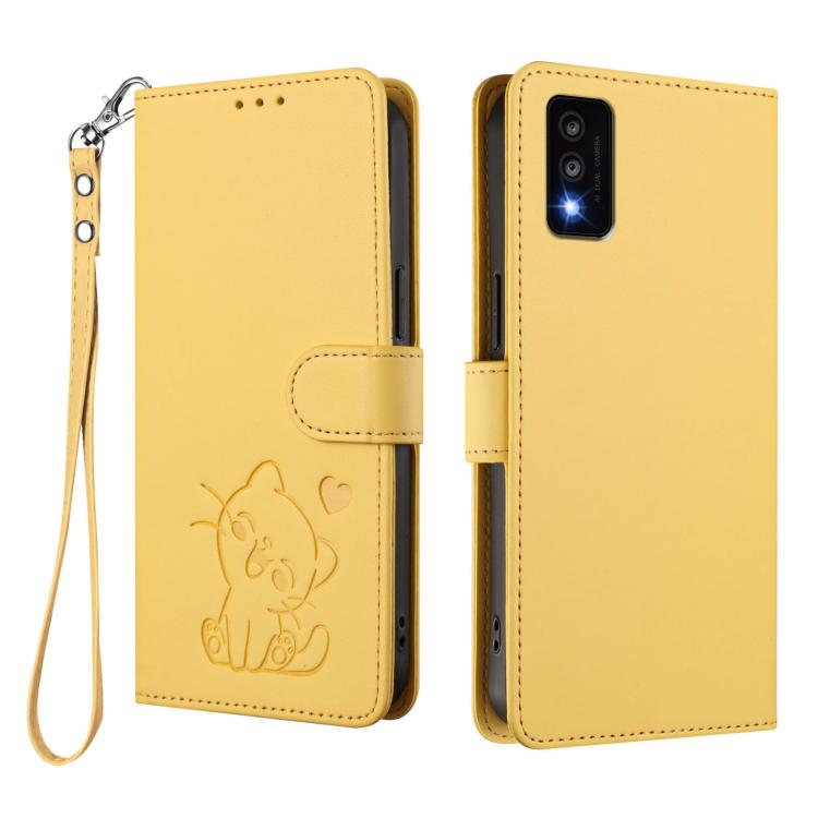 For TCL 30T / T603DL Embossed Heart Cat Leather Phone Case with Hand Strap