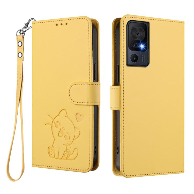 For TCL 40 SE Embossed Heart Cat Leather Phone Case with Hand Strap