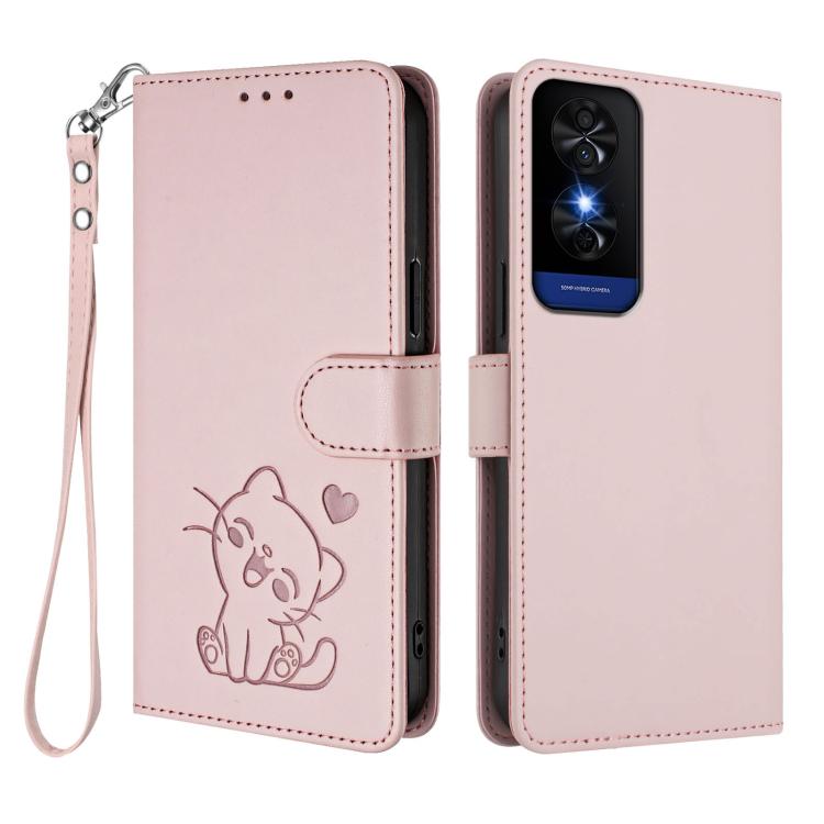 For TCL 50 5G / 50 XE NxtPaper 5G Embossed Heart Cat Leather Phone Case with Hand Strap