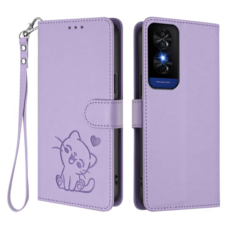 For TCL 50 5G / 50 XE NxtPaper 5G Embossed Heart Cat Leather Phone Case with Hand Strap