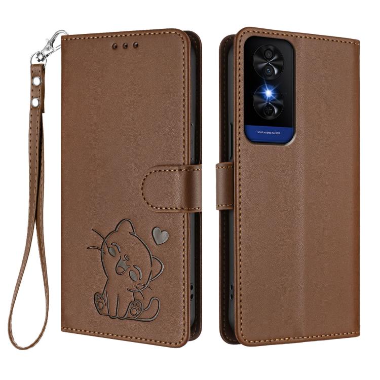 For TCL 50 5G / 50 XE NxtPaper 5G Embossed Heart Cat Leather Phone Case with Hand Strap