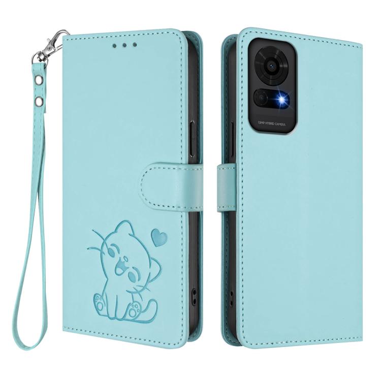 For TCL 50 LE 5G T510SPP / K23 / K24 Embossed Heart Cat Leather Phone Case with Hand Strap