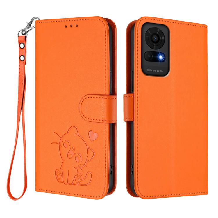 For TCL 50 LE 5G T510SPP / K23 / K24 Embossed Heart Cat Leather Phone Case with Hand Strap