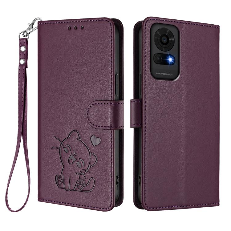 For TCL 50 LE 5G T510SPP / K23 / K24 Embossed Heart Cat Leather Phone Case with Hand Strap