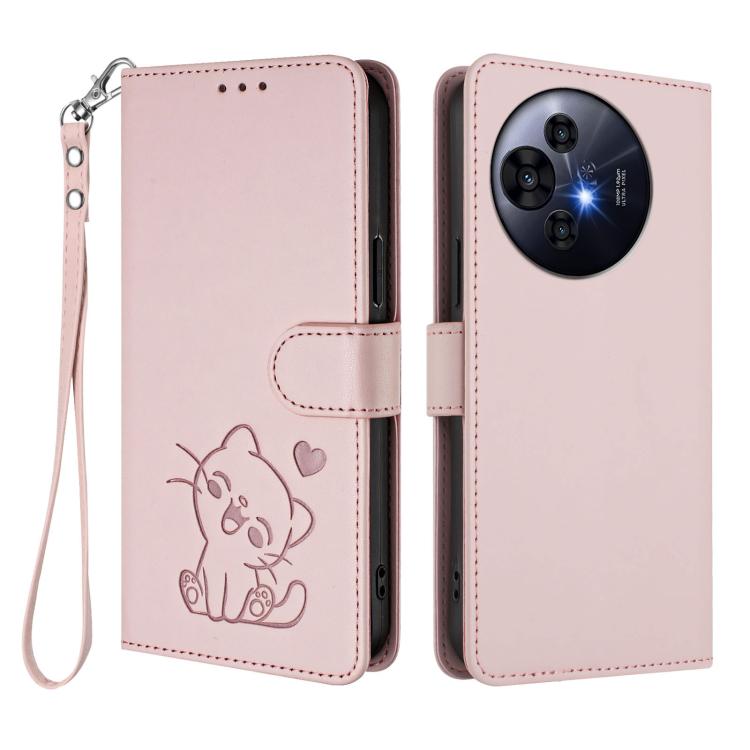 For TCL 50 Pro NxtPaper / 50 NxtPaper 5G Embossed Heart Cat Leather Phone Case with Hand Strap
