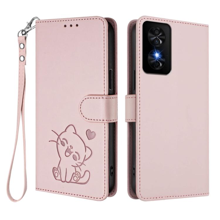 For TCL 50 SE / 40 NxtPaper 4G Embossed Heart Cat Leather Phone Case with Hand Strap