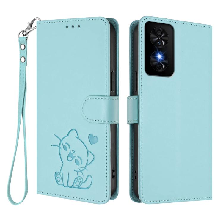 For TCL 50 SE / 40 NxtPaper 4G Embossed Heart Cat Leather Phone Case with Hand Strap
