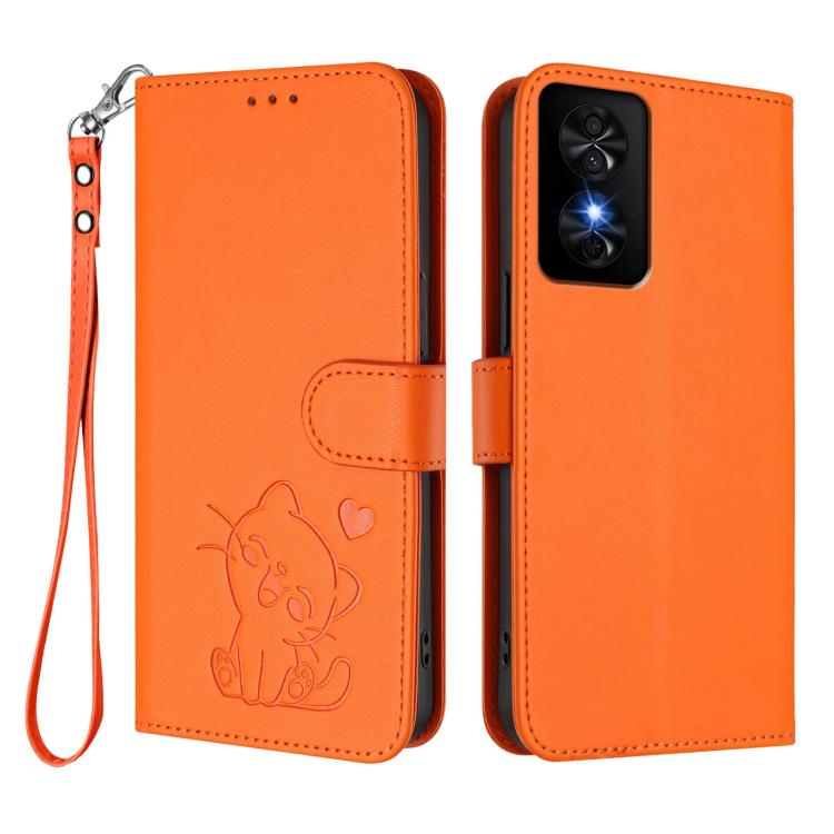 For TCL 50 SE / 40 NxtPaper 4G Embossed Heart Cat Leather Phone Case with Hand Strap