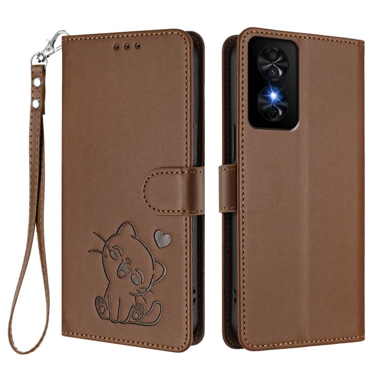 For TCL 50 SE / 40 NxtPaper 4G Embossed Heart Cat Leather Phone Case with Hand Strap