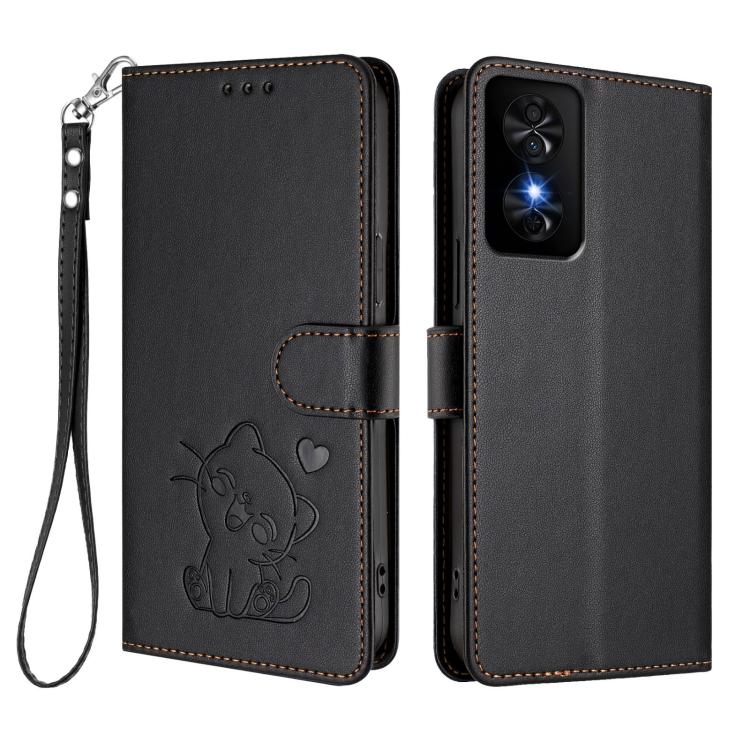 For TCL 50 SE / 40 NxtPaper 4G Embossed Heart Cat Leather Phone Case with Hand Strap