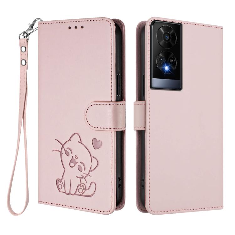 For TCL 50 XE Embossed Heart Cat Leather Phone Case with Hand Strap