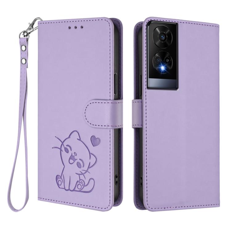 For TCL 50 XE Embossed Heart Cat Leather Phone Case with Hand Strap