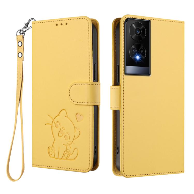 For TCL 50 XE Embossed Heart Cat Leather Phone Case with Hand Strap