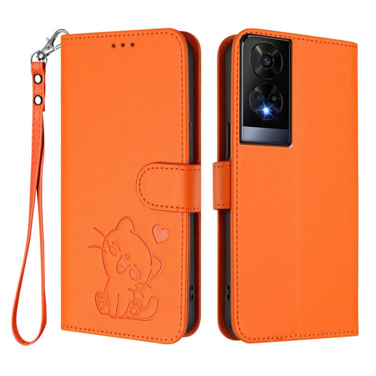 For TCL 50 XE Embossed Heart Cat Leather Phone Case with Hand Strap
