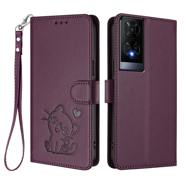 For TCL 50 XE Embossed Heart Cat Leather Phone Case with Hand Strap