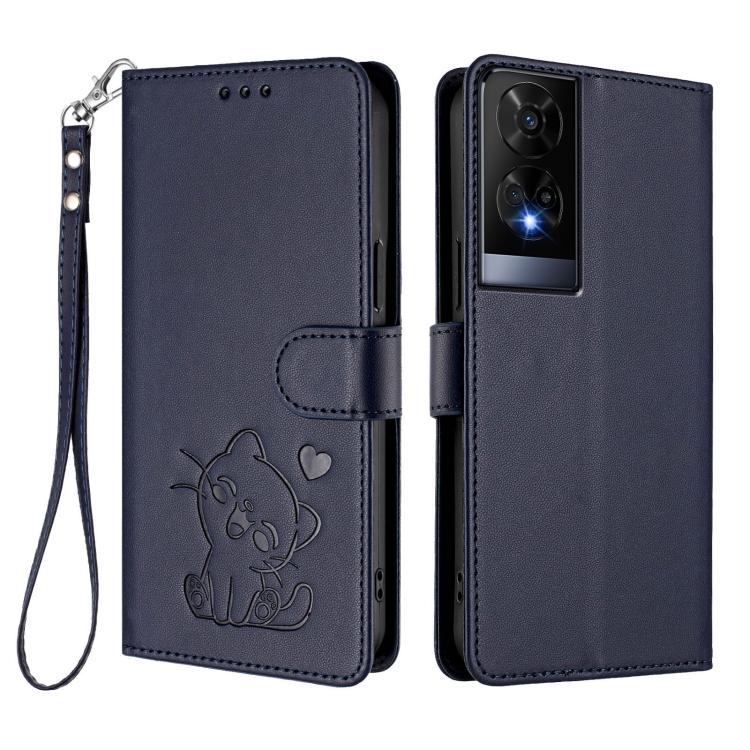 For TCL 50 XE Embossed Heart Cat Leather Phone Case with Hand Strap