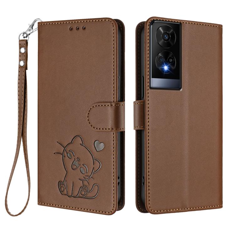 For TCL 50 XE Embossed Heart Cat Leather Phone Case with Hand Strap