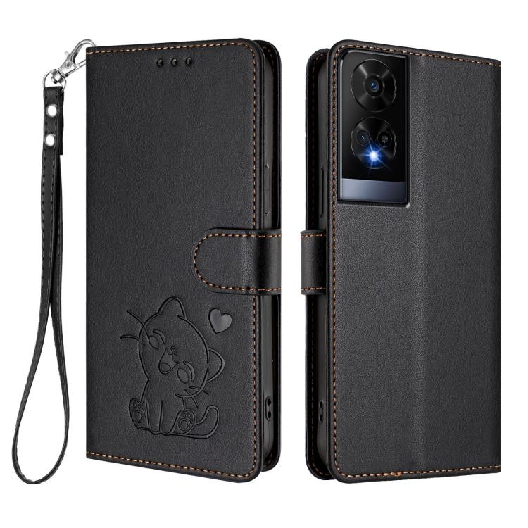 For TCL 50 XE Embossed Heart Cat Leather Phone Case with Hand Strap