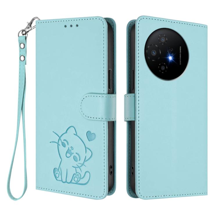 For TCL 50 XL 5G / 50 XL Nxtpaper 5G Embossed Heart Cat Leather Phone Case with Hand Strap