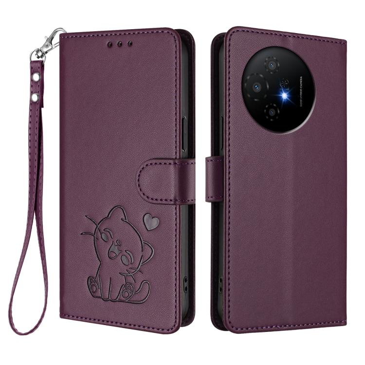 For TCL 50 XL 5G / 50 XL Nxtpaper 5G Embossed Heart Cat Leather Phone Case with Hand Strap
