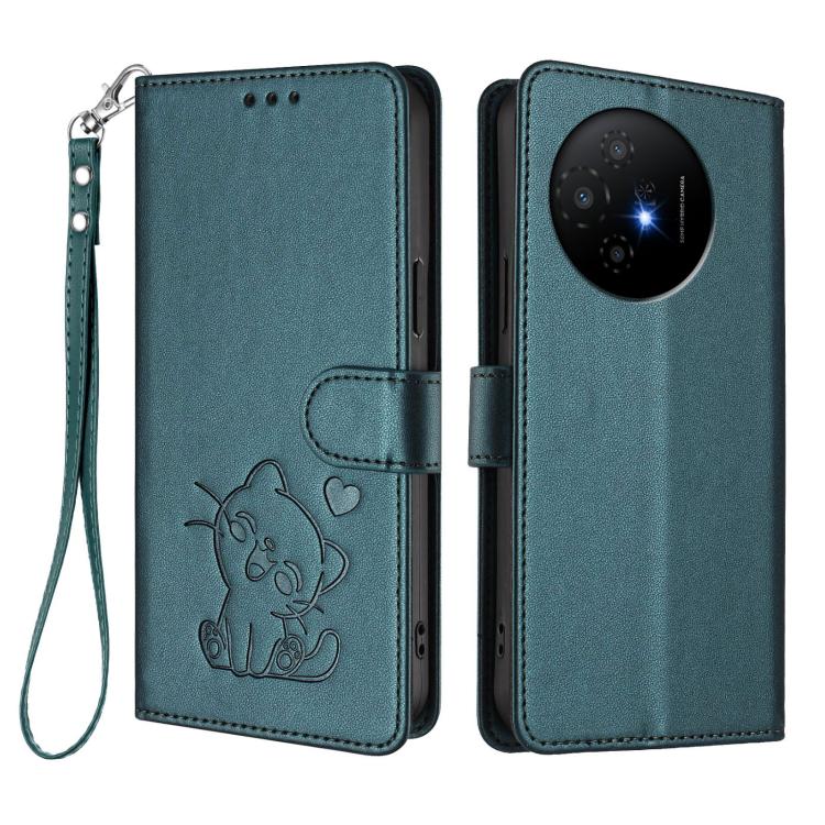 For TCL 50 XL 5G / 50 XL Nxtpaper 5G Embossed Heart Cat Leather Phone Case with Hand Strap
