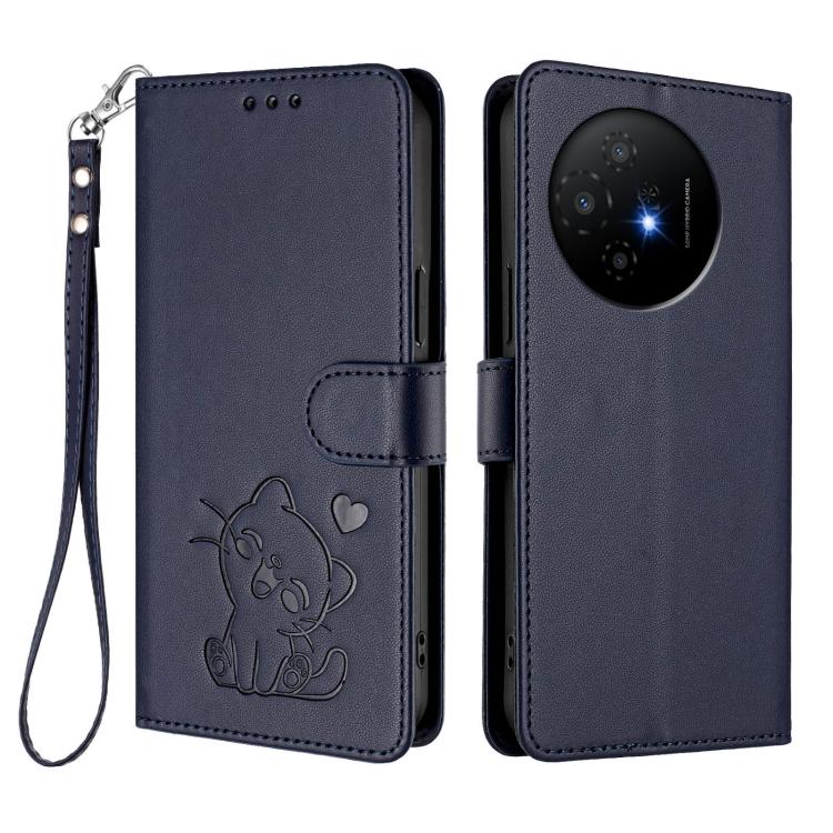 For TCL 50 XL 5G / 50 XL Nxtpaper 5G Embossed Heart Cat Leather Phone Case with Hand Strap