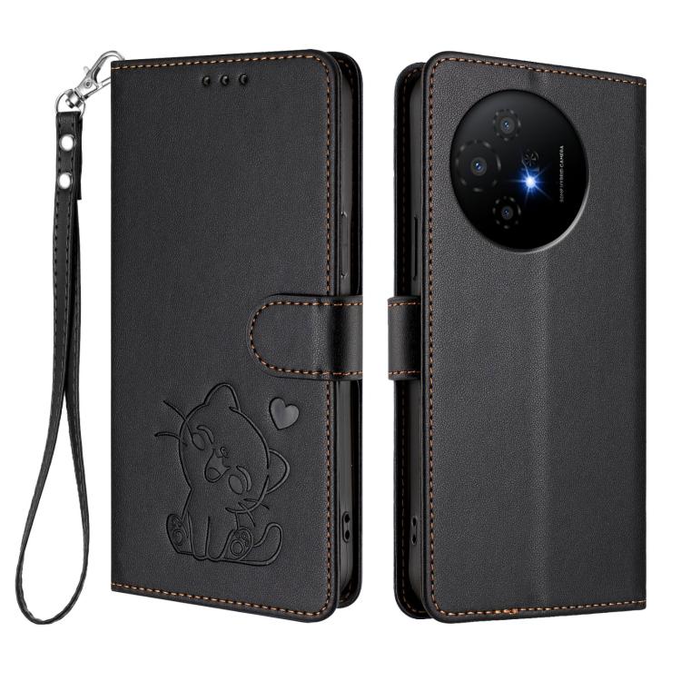 For TCL 50 XL 5G / 50 XL Nxtpaper 5G Embossed Heart Cat Leather Phone Case with Hand Strap